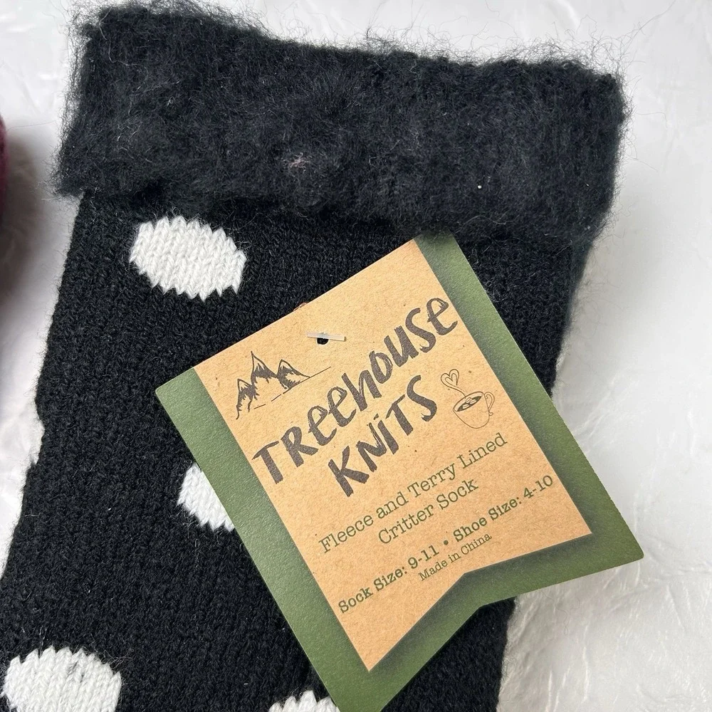 Treehouse Knits New 2 Pair Fleece Lined Slipper Socks No-Slip Grippers Fox Panda